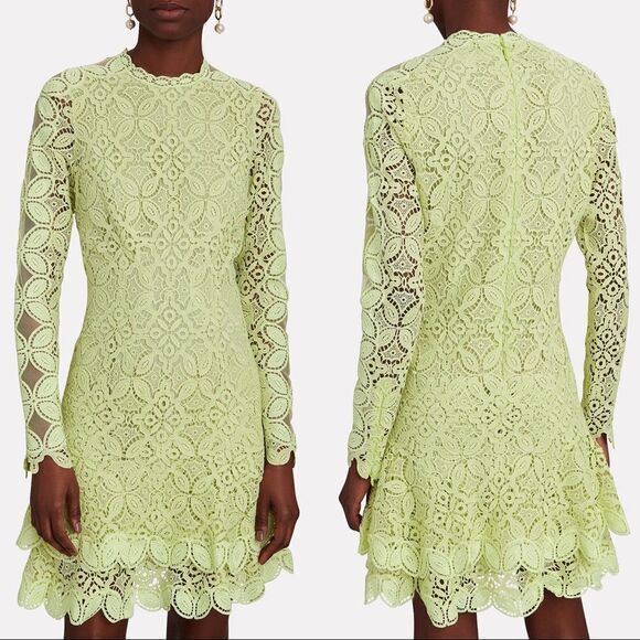Jonathan Simkhai Guipure Lace Long Sleeve Mini Dress Pear Size 6 - Picture 8 of 12